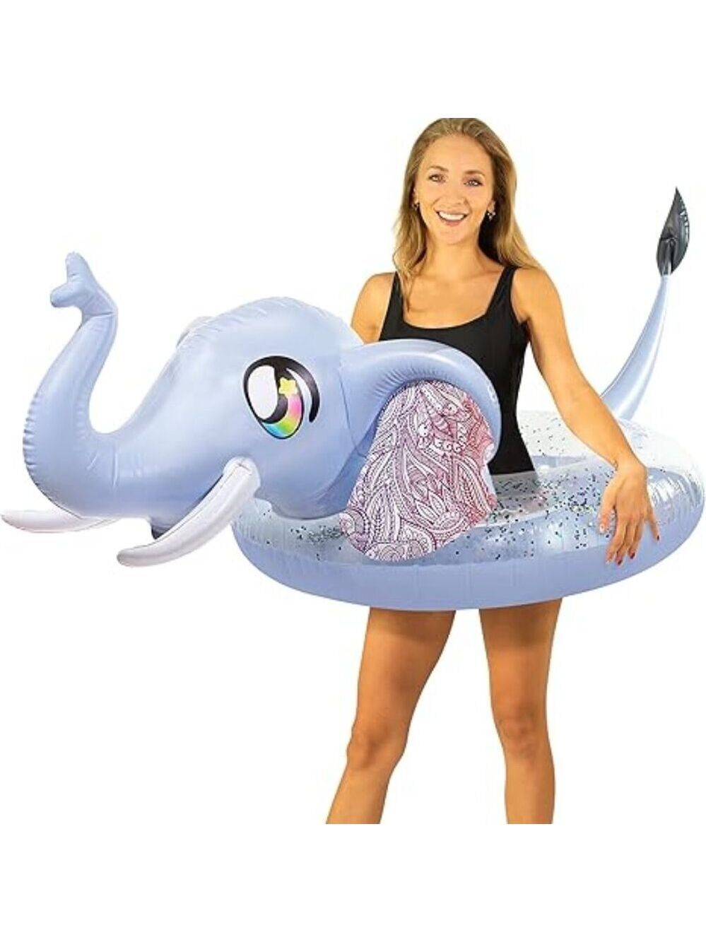 PoolCandy Inflatable 42" Elephant  Swim Ring- Glitter Inflatable Tube